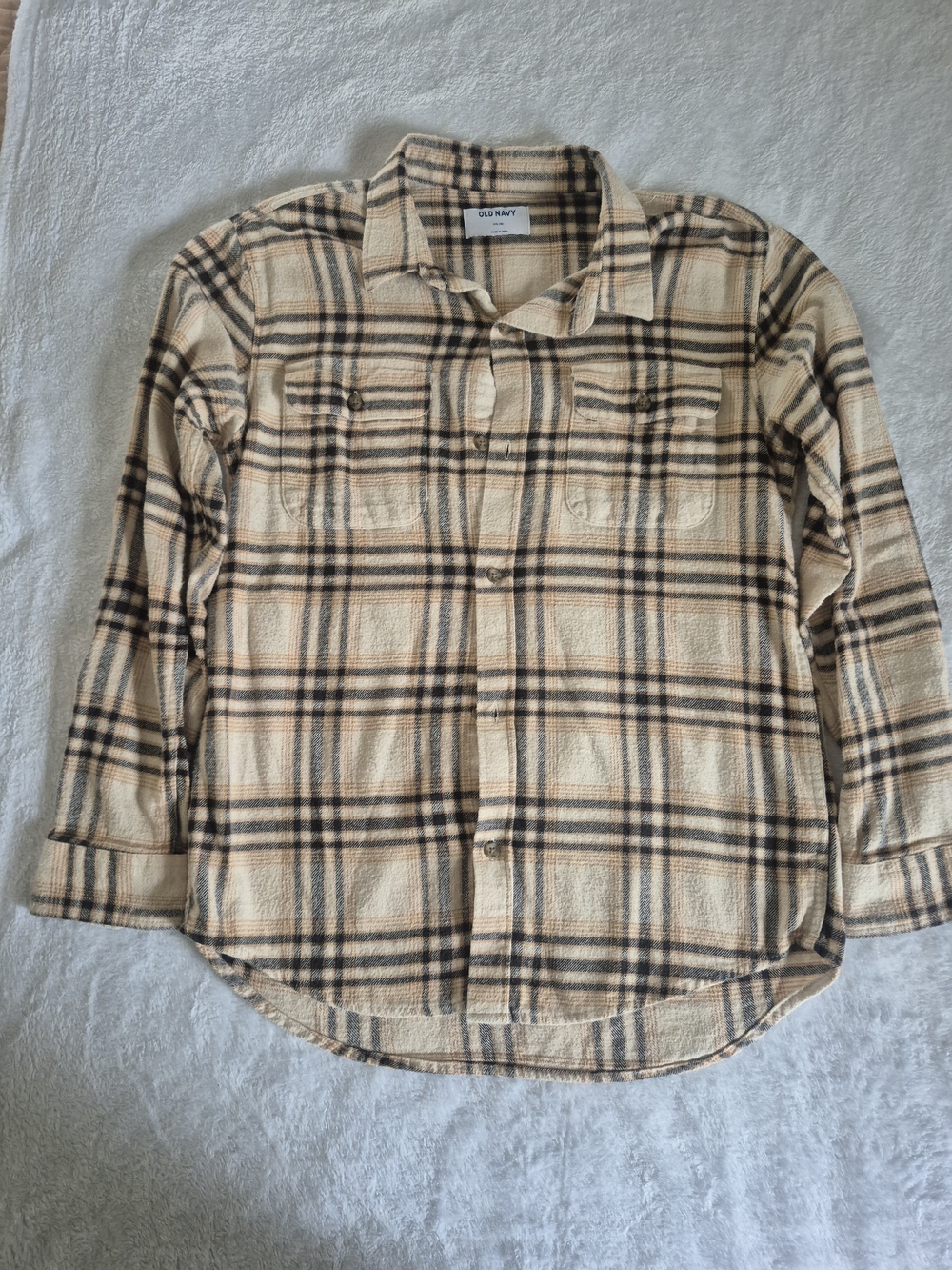 Old Navy Beige and Brown Plaid Button-Down Shirt